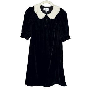 & Other Stories Paris Atelier Dress Womens 2 Black Velvet Pearl Collar Mini